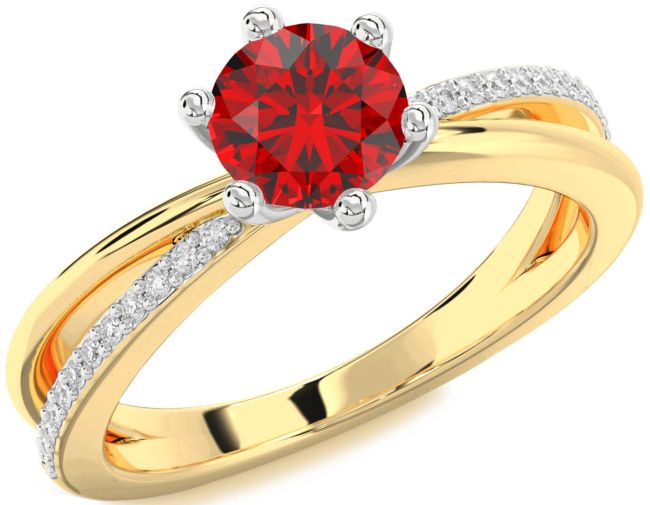 Diamond Ruby White Yellow Gold Round Solitaire Engagement Ring