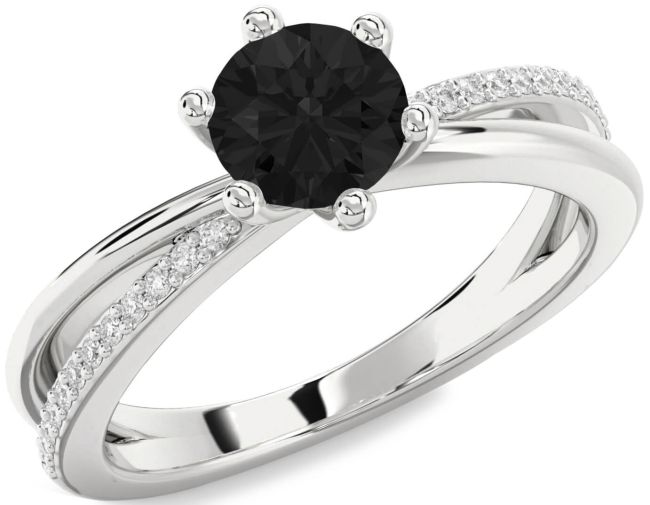 Black Diamond Silver Round Solitaire Engagement Ring