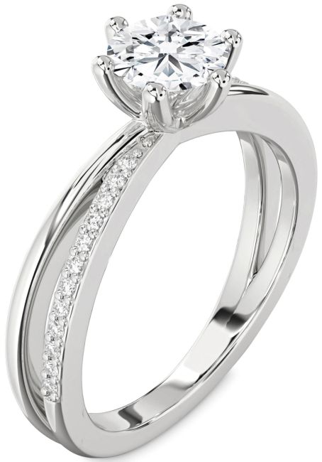 Lab Diamond Silver Round Solitaire Engagement Ring