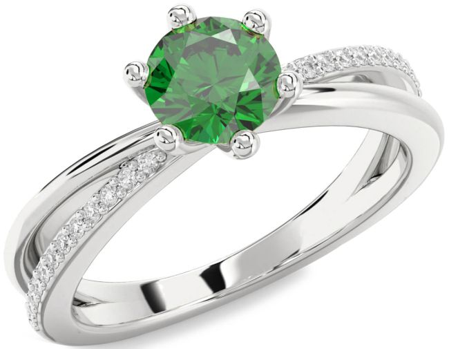 Diamond Emerald Platinum Round Solitaire Engagement Ring