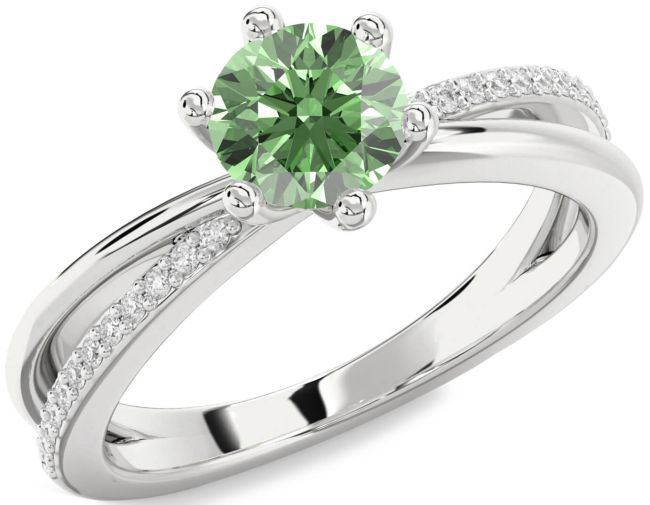 Green Diamond Silver Round Solitaire Engagement Ring
