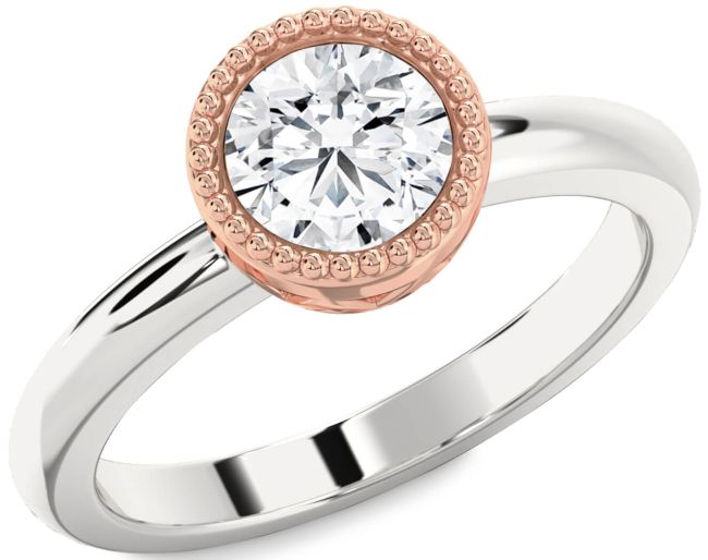Diamond Silver & 10K Rose Gold Round Vintage Engagement Ring