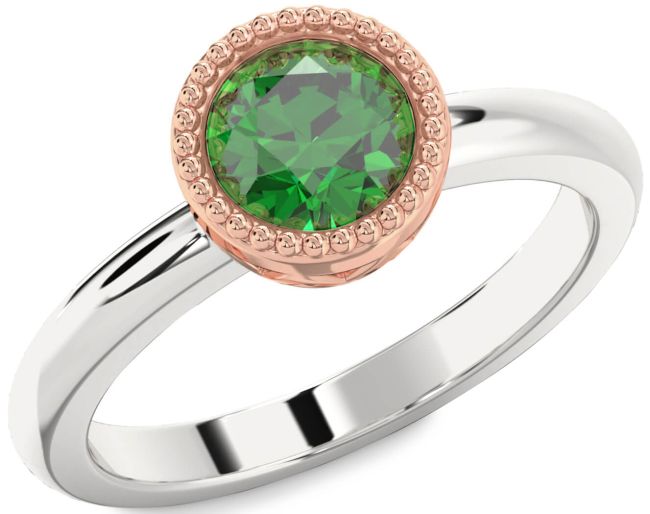Emerald Platinum & Rose Gold Round Vintage Engagement Ring