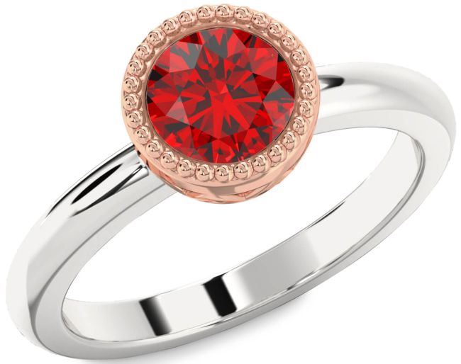 Ruby Silver & 10K Rose Gold Round Vintage Engagement Ring
