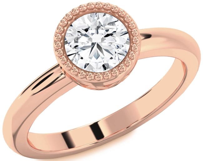 Diamond Rose Gold Silver Round Vintage Engagement Ring