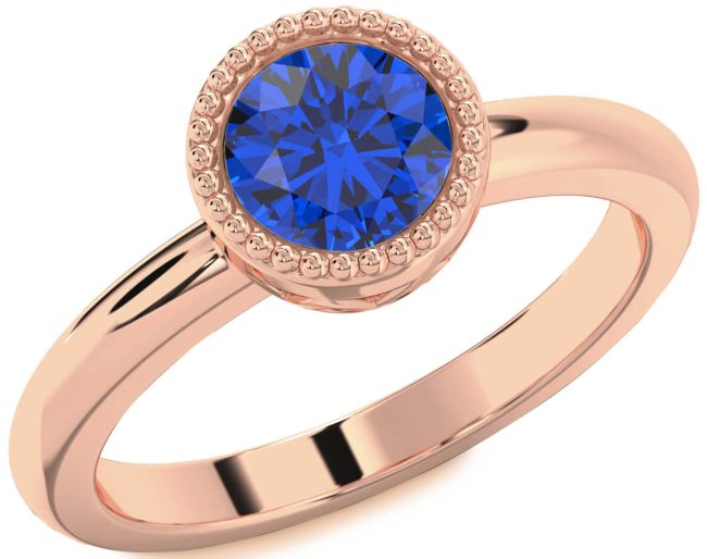 Blue Sapphire Rose Gold Round Vintage Engagement Ring