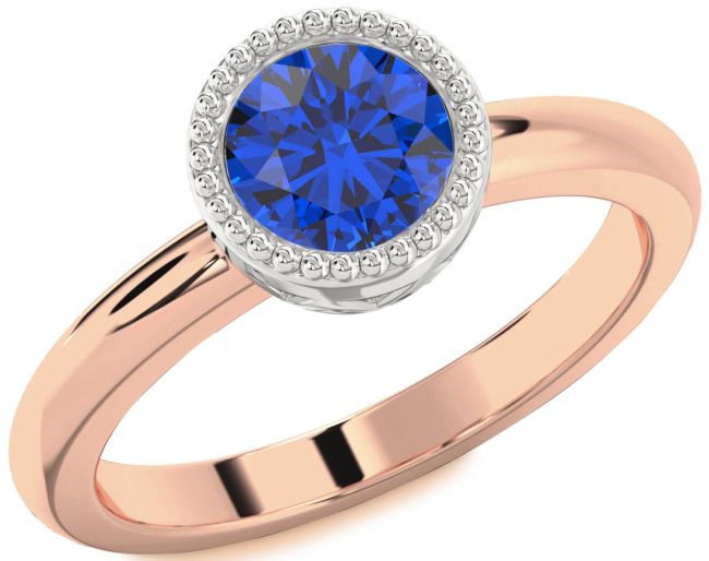 Blue Sapphire White Rose Gold Round Vintage Engagement Ring