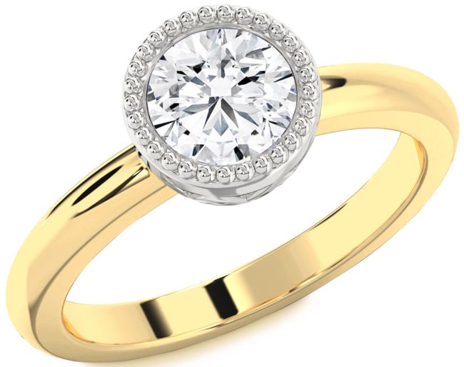 Diamond White Yellow Gold Round Vintage Engagement Ring