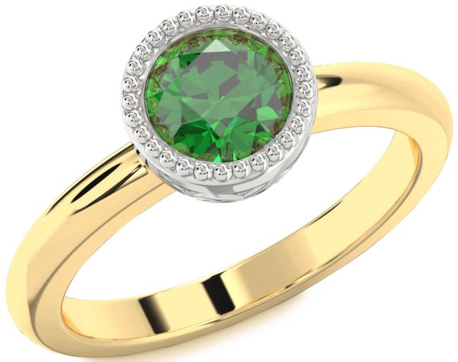 Emerald Platinum & Yellow Gold Round Vintage Engagement Ring