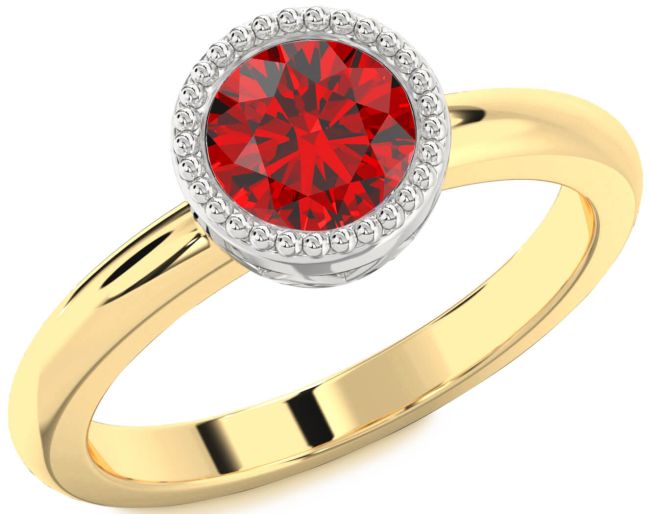 Ruby Gold Silver Round Vintage Engagement Ring
