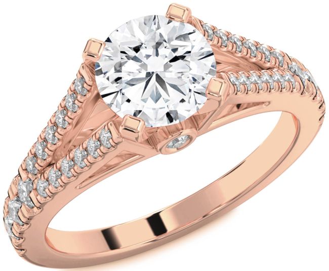 Diamond Rose Gold Silver Round Solitaire Pave Engagement Ring