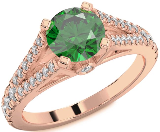 Diamond Emerald Rose Gold Silver Round Solitaire Pave Engagement Ring