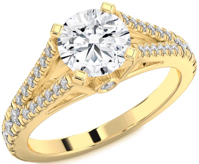 Diamond Gold Silver Round Solitaire Pave Engagement Ring