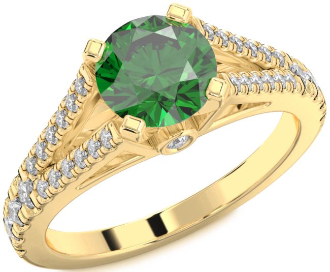 Diamond Emerald Gold Silver Round Solitaire Pave Engagement Ring