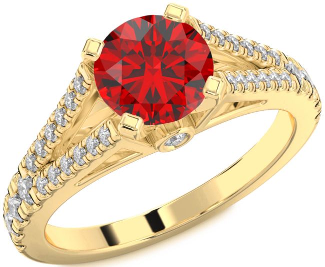 Diamond Ruby Gold Round Solitaire Pave Engagement Ring