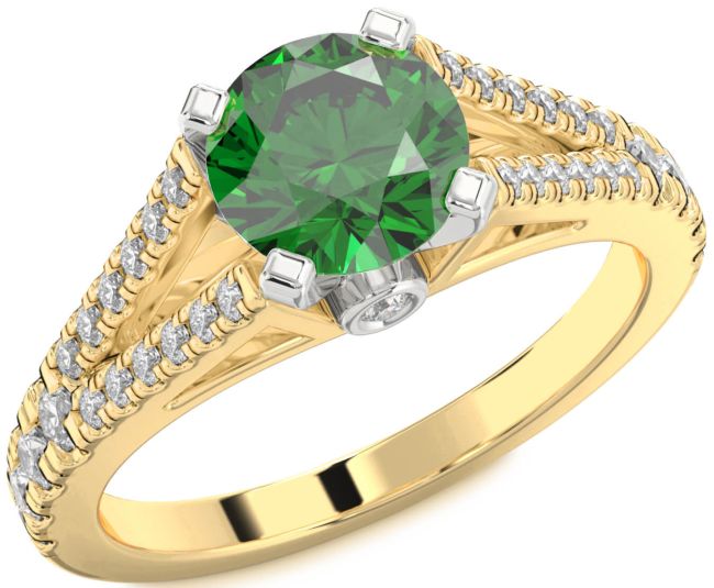 Diamond Emerald Gold Silver Round Solitaire Pave Engagement Ring