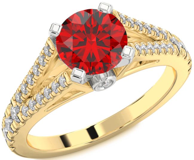 Diamond Ruby Gold Silver Round Solitaire Pave Engagement Ring