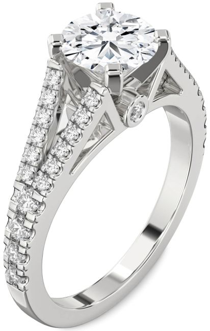Lab Diamond Silver Round Solitaire Pave Engagement Ring