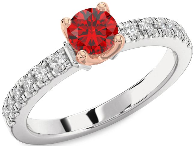 Diamond Ruby Rose Gold Silver Round Solitaire Engagement Ring
