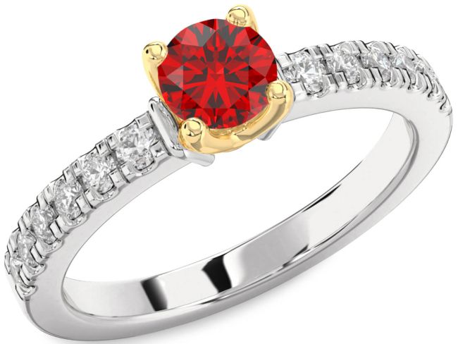 Diamond Ruby Platinum & Yellow Gold Round Solitaire Engagement Ring