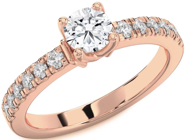 Diamond Rose Gold Silver Round Solitaire Engagement Ring