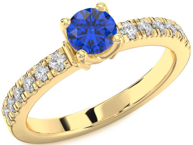 Diamond Blue Sapphire Gold Silver Round Solitaire Engagement Ring