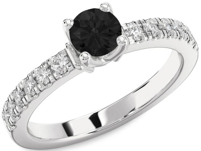 Black Diamond Silver Round Solitaire Engagement Ring