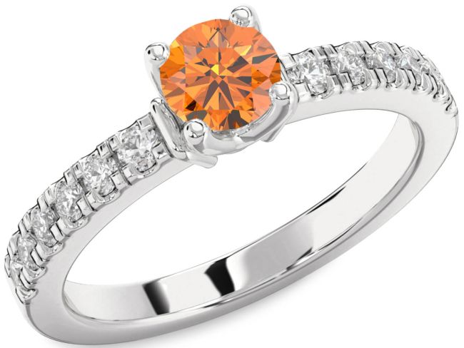 Diamond Citrine Silver Round Solitaire Engagement Ring
