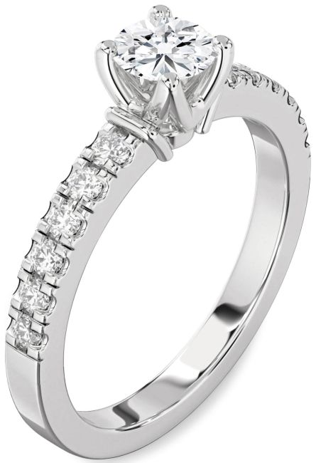 Lab Diamond Silver Round Solitaire Engagement Ring