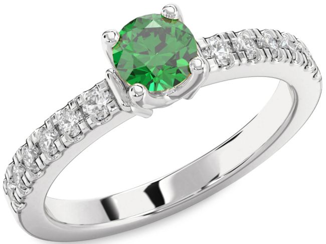 Diamond Emerald White Gold Round Solitaire Engagement Ring