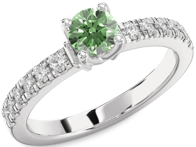 Green Diamond Silver Round Solitaire Engagement Ring