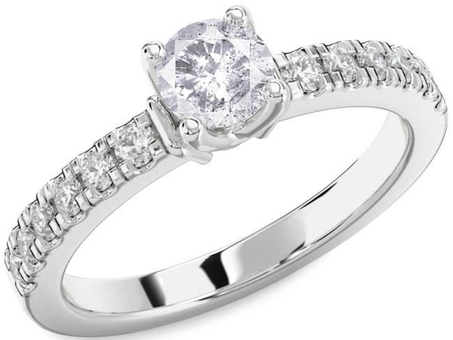 Salt & Pepper Diamond Silver Round Solitaire Engagement Ring
