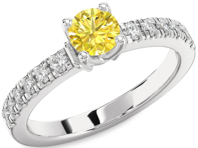 Yellow Diamond Silver Round Solitaire Engagement Ring