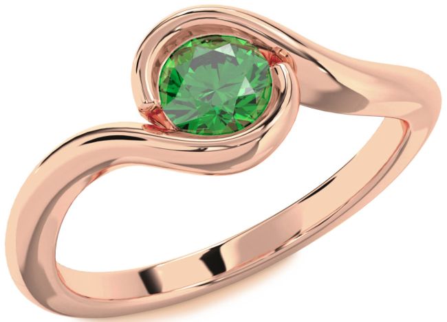 Emerald Rose Gold Silver Round Solitaire Engagement Ring
