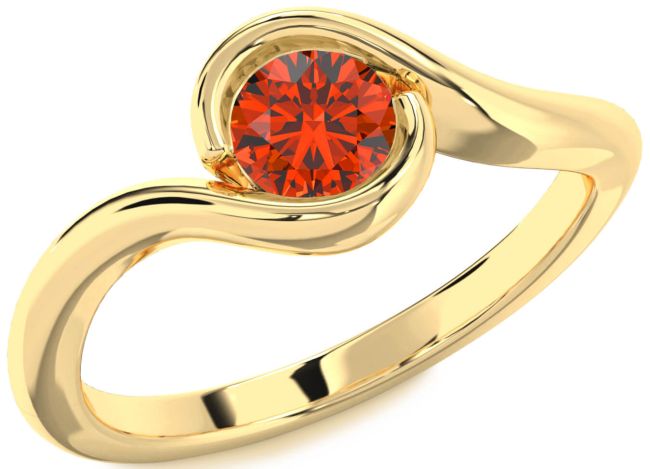 Fire Opal Gold Silver Round Solitaire Engagement Ring