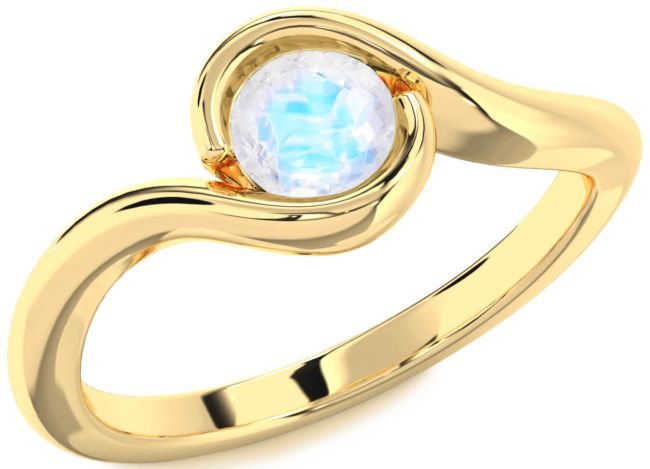 Moonstone Gold Silver Round Solitaire Engagement Ring