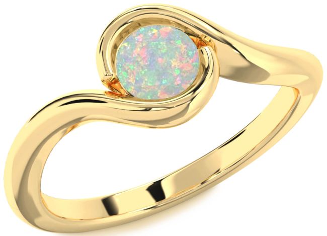 Opal Gold Silver Round Solitaire Engagement Ring