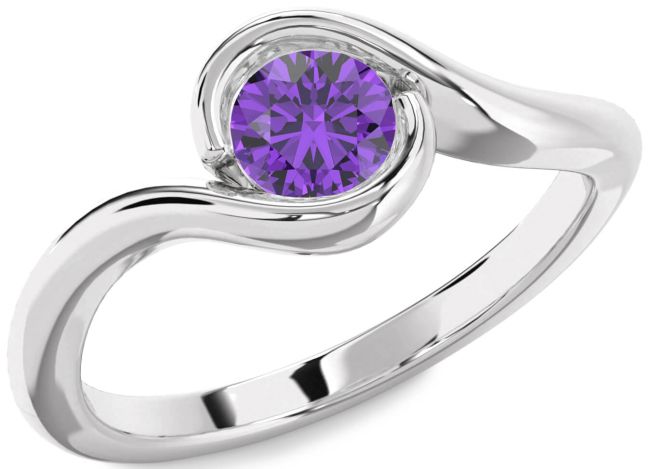 Amethyst Silver Round Solitaire Engagement Ring