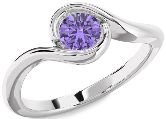 Alexandrite Silver Round Solitaire Engagement Ring