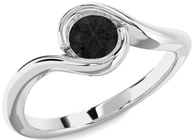 Black Diamond Silver Round Solitaire Engagement Ring
