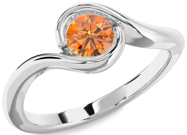 Citrine Silver Round Solitaire Engagement Ring