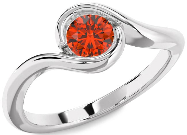 Fire Opal Silver Round Solitaire Engagement Ring