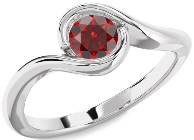 Garnet Silver Round Solitaire Engagement Ring