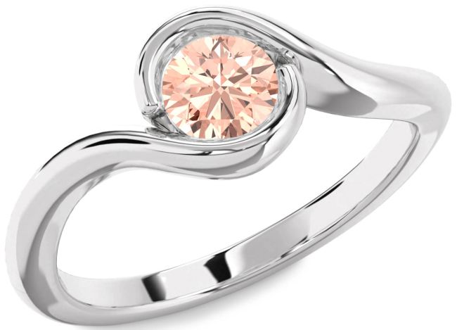 Morganite Silver Round Solitaire Engagement Ring