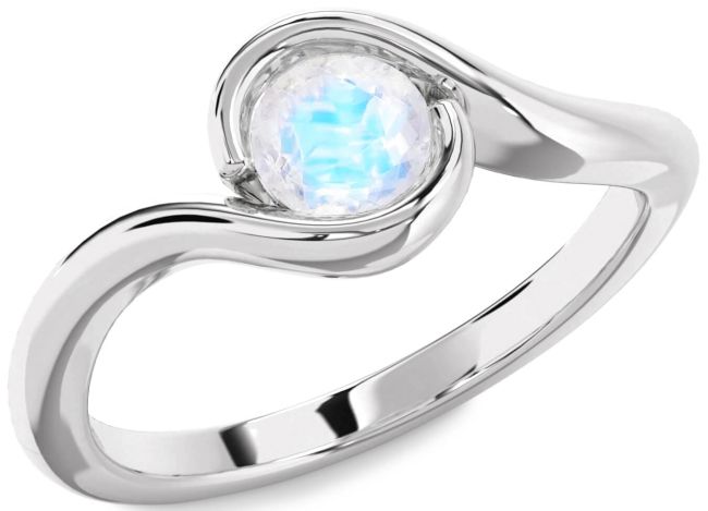 Moonstone Silver Round Solitaire Engagement Ring