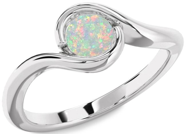 Opal Silver Round Solitaire Engagement Ring