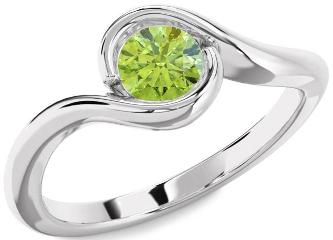Peridot Silver Round Solitaire Engagement Ring