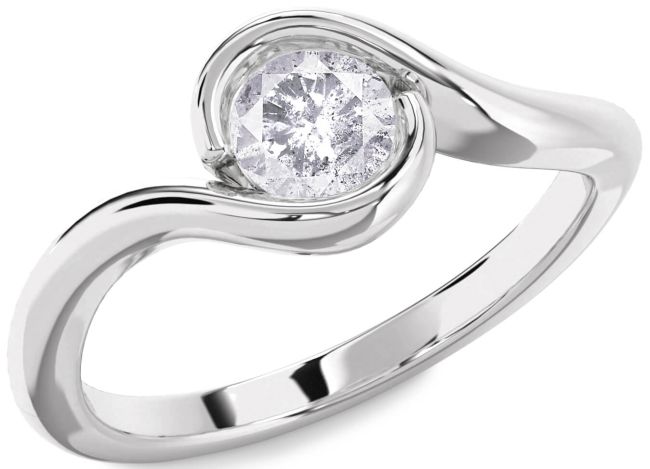 Salt & Pepper Diamond Silver Round Solitaire Engagement Ring