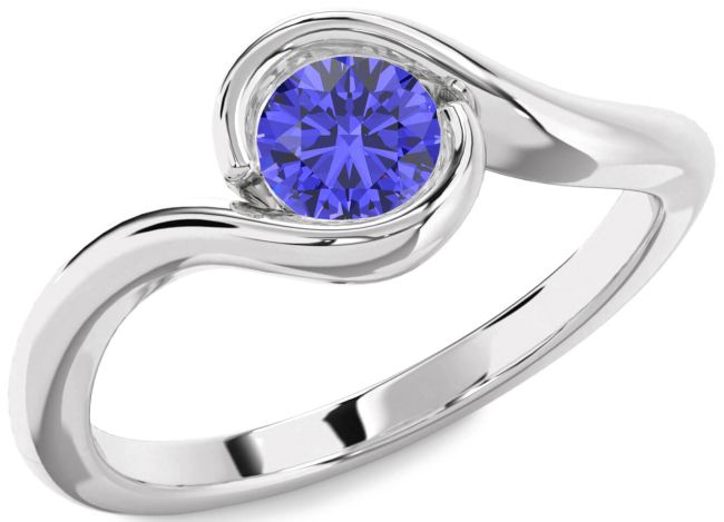Tanzanite Silver Round Solitaire Engagement Ring