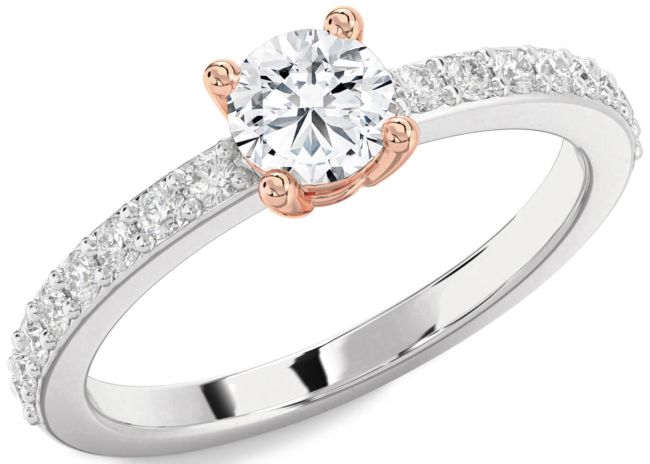Diamond White Rose Gold Round Solitaire Pave Engagement Ring